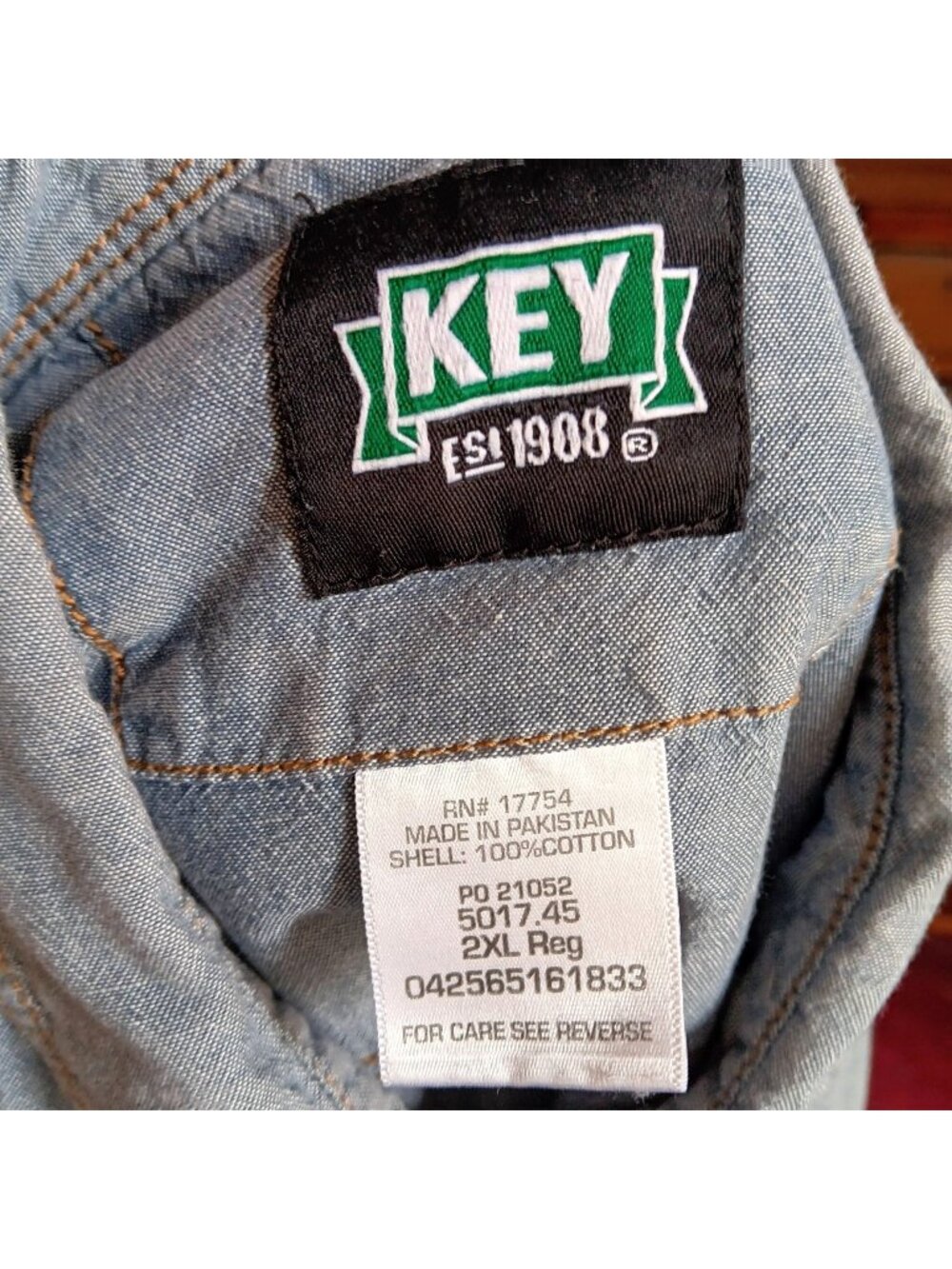 Key Mens 2XL Western Shirt Denim Distressed Holes Fray Cowboy